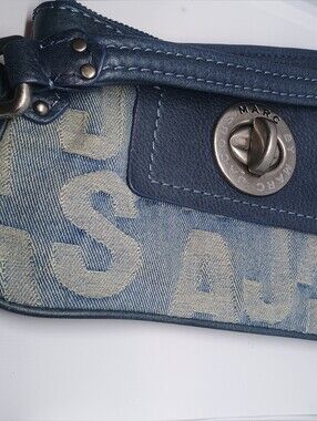 Marc by Marc Jacobs Blue Denim Logo Wristlet with Leather Trim